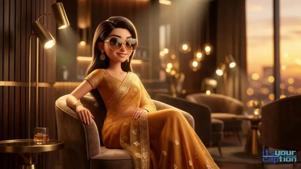 A confident Indian woman in a modern lounge embodying independent attitude quotes for personal growth.