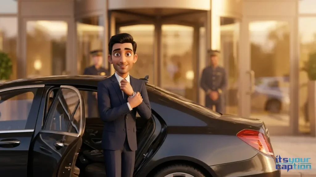 A stylish Indian guy stepping out of a premium town car into the city, matching coming back to New Delhi phrases.