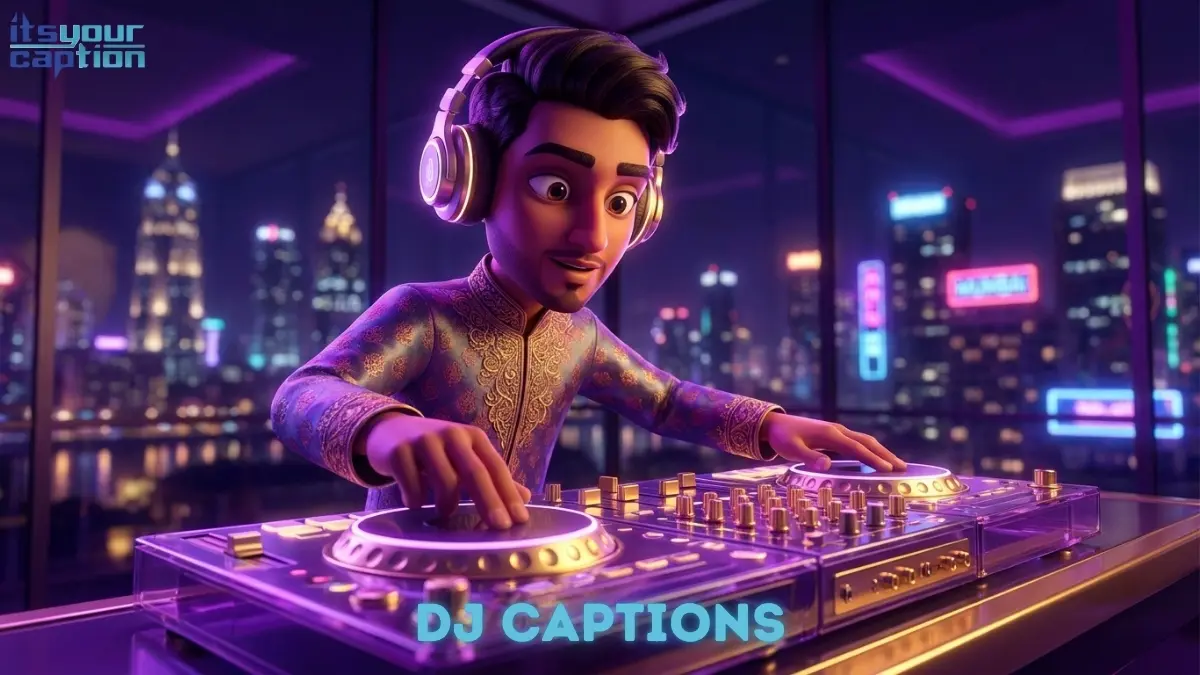 A wealthy young Indian man mixing tracks at a high-end penthouse party, capturing the perfect aesthetic for your best nightlife phrases.