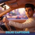 A handsome Indian man driving a luxury sports car at sunset, capturing quick Delhi city snapshot phrases.