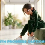 A successful Indian woman tying her shoes before a heavy session and thinking about documenting her daily gym progress.