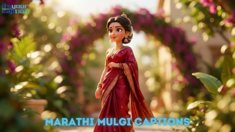 An elegant lady walking through a lavish private garden in a crimson outfit, ready to post her picture with standout Maharashtrian aesthetic quotes.