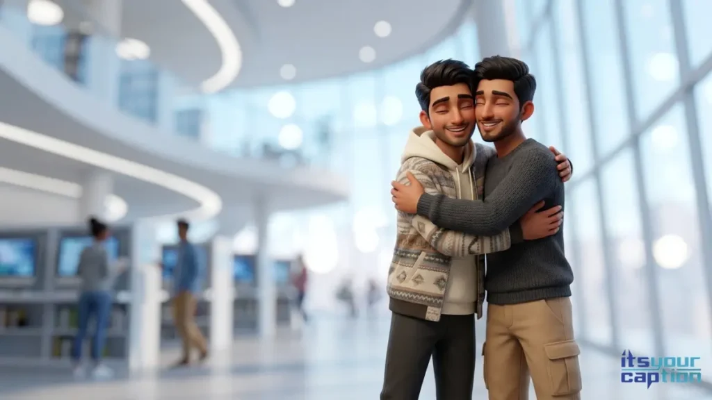 Two Indian college best friends sharing a heartfelt hug on their final day on an elite campus to capture the perfect goodbye moment.