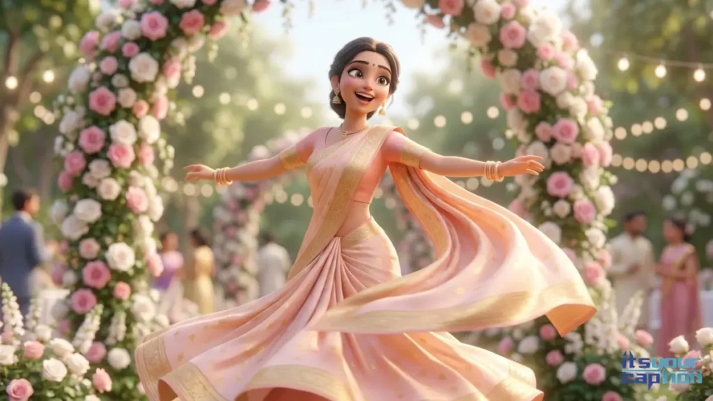A beautiful Indian girl twirling her pastel peach saree in an exclusive botanical garden, capturing the essence of Marathi girl traditional look quotes.