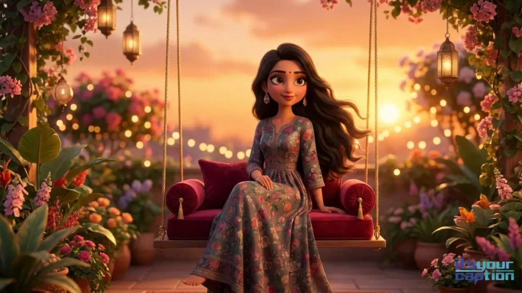 A beautiful Indian woman enjoying a private rooftop garden looking absolutely gorgeous for her Marathi aesthetic update.