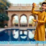 A handsome Indian groom wearing a sharp yellow kurta for his perfect haldi picture words on social media.