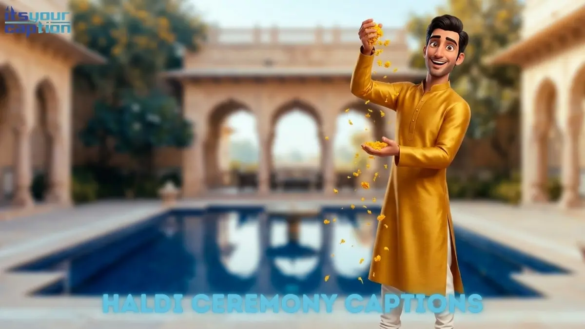 A handsome Indian groom wearing a sharp yellow kurta for his perfect haldi picture words on social media.