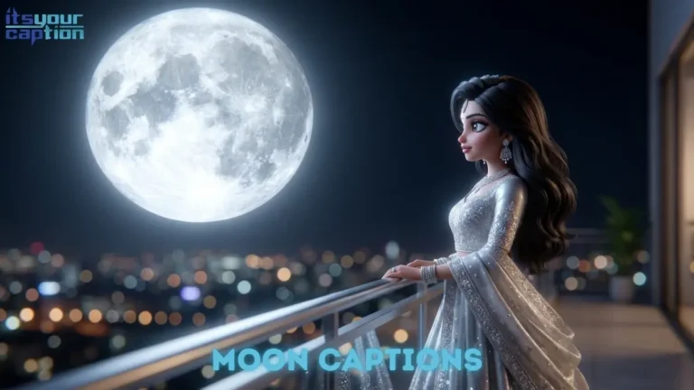 A wealthy young Indian woman on a penthouse balcony with a giant, glowing full moon positioned perfectly in the night sky behind her.