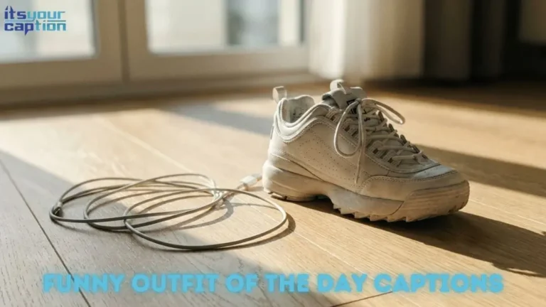 A single white chunky sneaker on a light wood floor representing funny outfit of the day captions for TikTok.