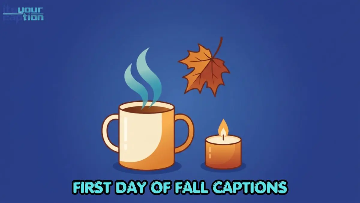 Flat vector illustration of a steaming coffee mug, a falling maple leaf, and a lit candle arranged on a warm gradient background.