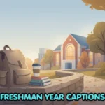 Illustrated dining hall trays and seating area representing freshman year friendship captions