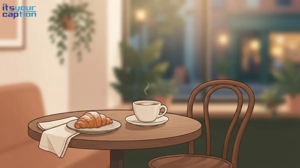 Illustrated café table set for one with a coffee cup and pastry representing a solo self care outing