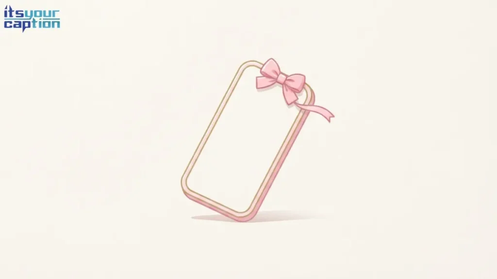 Small bow and phone-shaped frame representing short coquette captions for Instagram