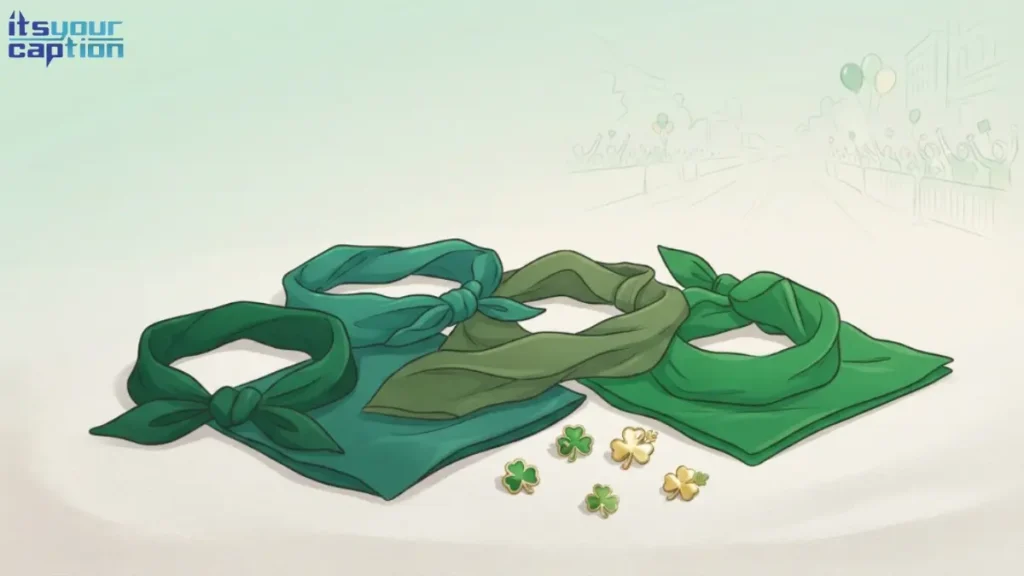 Illustration of matching green scarves and bandanas representing St. Patrick's Day friend group captions