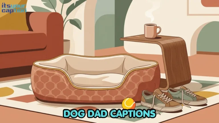 A comfortable living room scene featuring a large dog bed, men's sneakers, and a coffee mug, representing proud dog dad captions.