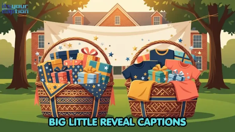 Two large decorated sorority reveal baskets overflowing with Greek letters, glitter, and matching themed shirts sitting on a green campus lawn for a big little reveal.