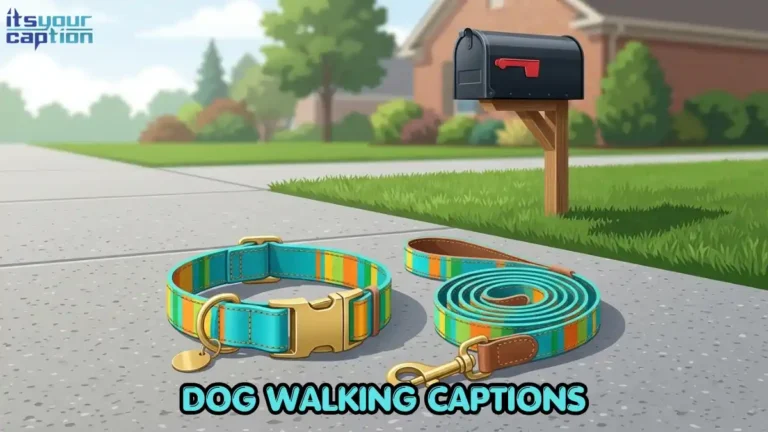 Colorful dog collar and leash resting on a neighborhood sidewalk surrounded by fallen leaves.