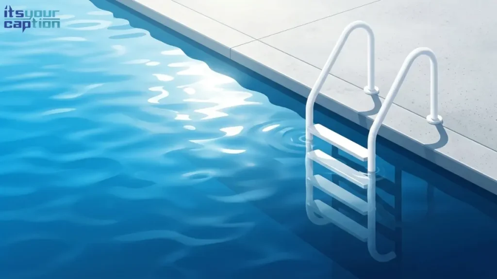 A minimalist, close-up view of clear blue pool water reflecting the summer sun.