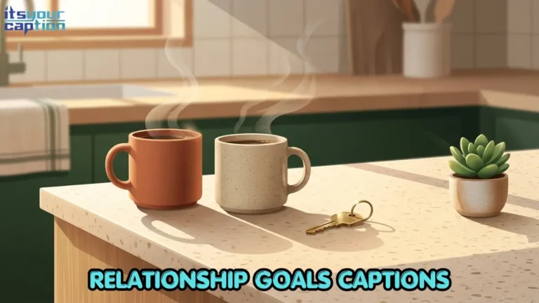 Two ceramic coffee cups resting on a modern kitchen counter next to a brass house key, representing a shared life.