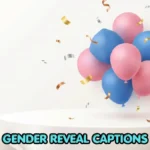 Floating pink and blue balloons surrounded by falling metallic confetti