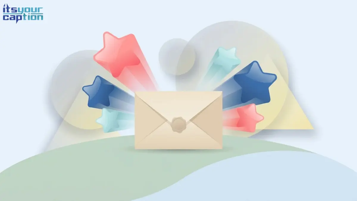 A sealed envelope with pink and blue stars bursting out