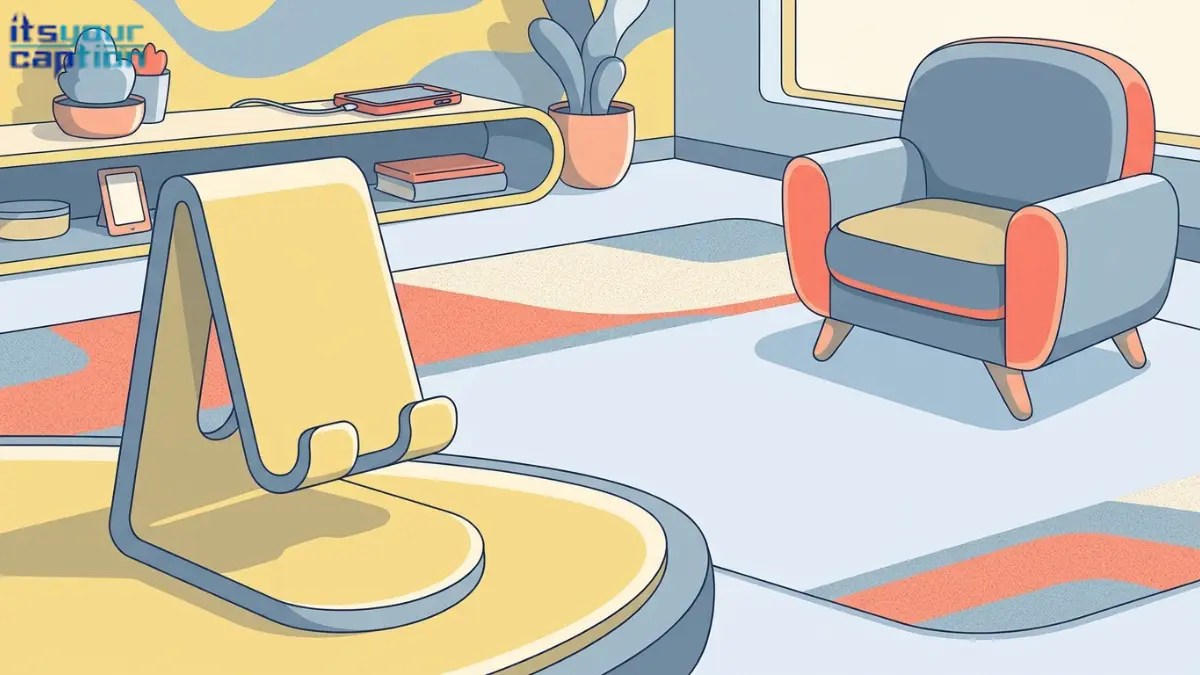 Funny digital detox caption illustration with an empty phone stand and a smartphone left charging across the room.